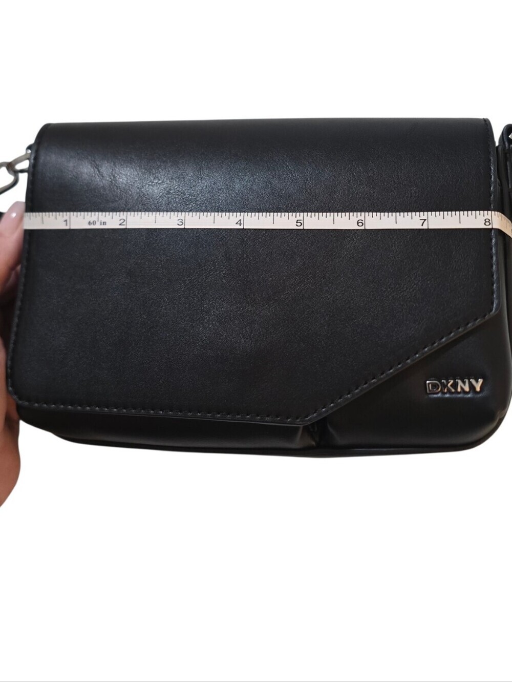 DKNY Black Leather Shoulder Bag Small Crossbody Purse Silver Hardware - Picture 2 of 6